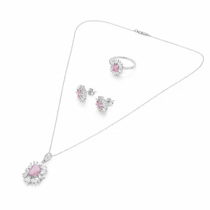 طقم فضة 925 مرصّع بحجر وردي