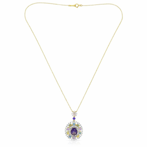 سلسال فضة 925 مطلي باللون الذهبي مع حجر بنفسجي ملوّن